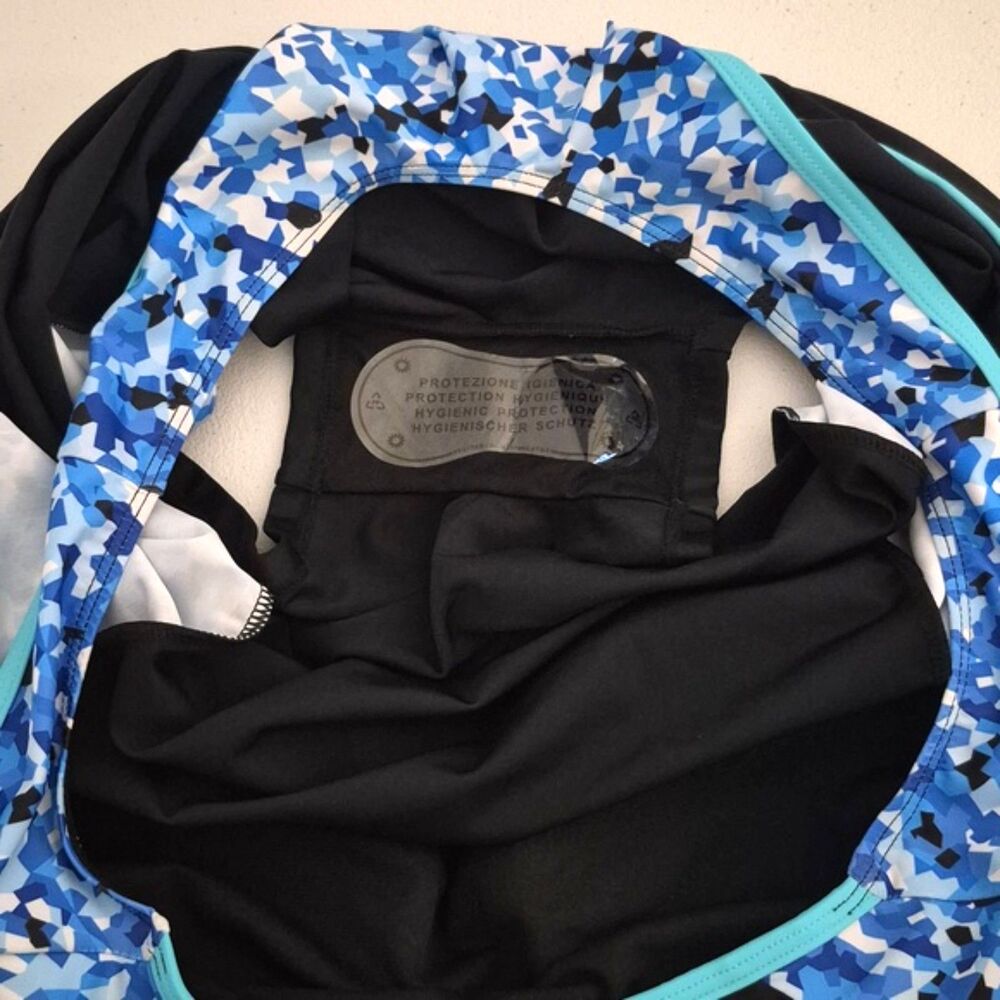 Hanna Nikole Swimsuit 24 W Blue Colorblock Boyleg Racerback One Piece Plus NWOT - Picture 8 of 11